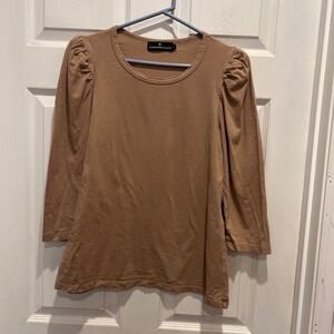 Pomander Place Tan Brown Vesty Puff Sleeve 3/4 Sleeve Knit Top Women's Size L